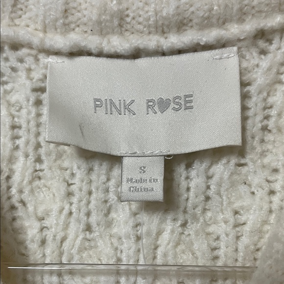 Pink Rose Textured Knit Sweater in Cream - Picture 3 of 7